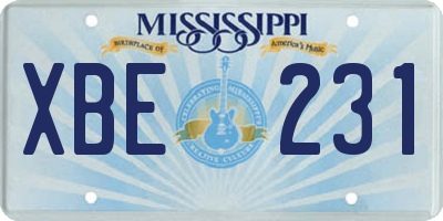 MS license plate XBE231