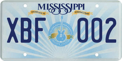 MS license plate XBF002