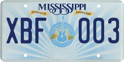 MS license plate XBF003