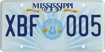 MS license plate XBF005