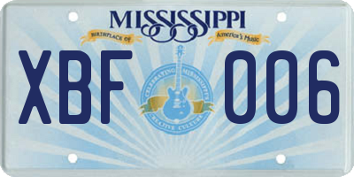 MS license plate XBF006