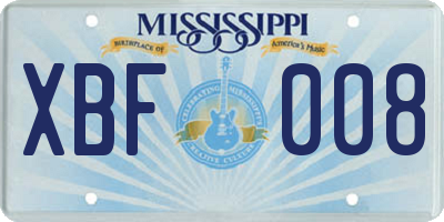 MS license plate XBF008