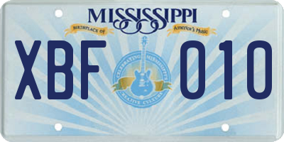 MS license plate XBF010
