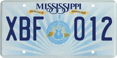 MS license plate XBF012