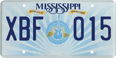 MS license plate XBF015