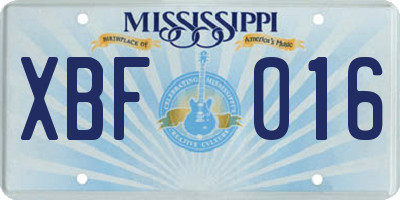 MS license plate XBF016