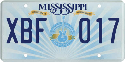 MS license plate XBF017