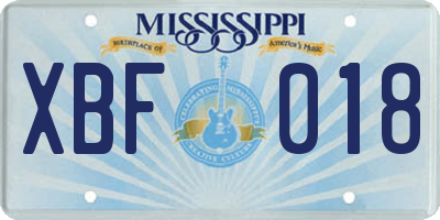 MS license plate XBF018