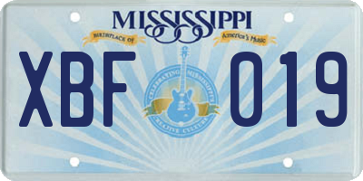 MS license plate XBF019