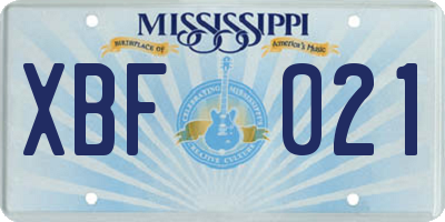 MS license plate XBF021