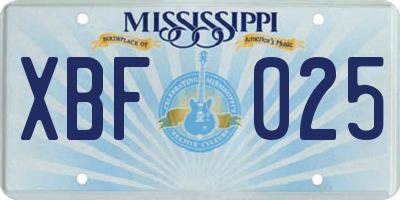 MS license plate XBF025