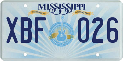 MS license plate XBF026