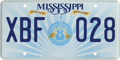 MS license plate XBF028