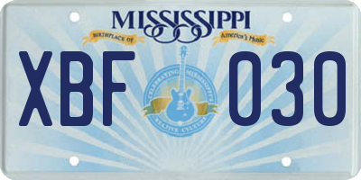 MS license plate XBF030