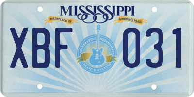 MS license plate XBF031