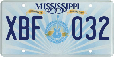 MS license plate XBF032