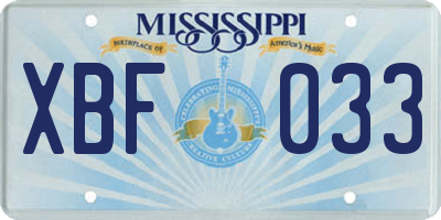 MS license plate XBF033