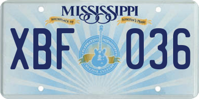 MS license plate XBF036