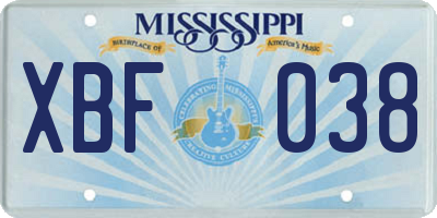MS license plate XBF038