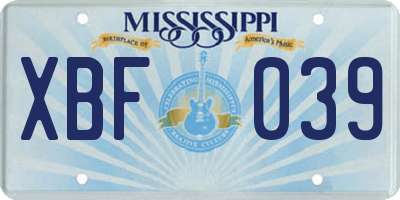 MS license plate XBF039