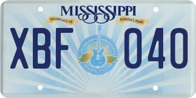 MS license plate XBF040