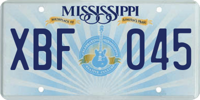MS license plate XBF045