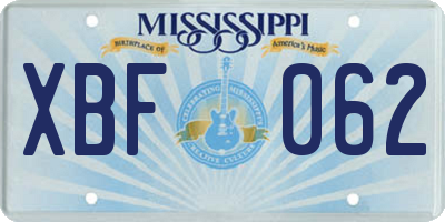 MS license plate XBF062