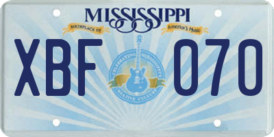 MS license plate XBF070