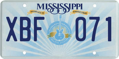 MS license plate XBF071