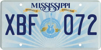 MS license plate XBF072