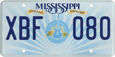 MS license plate XBF080