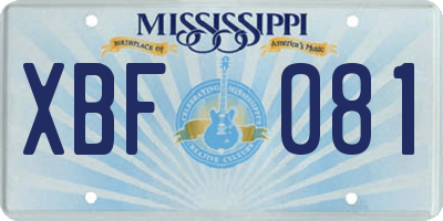MS license plate XBF081