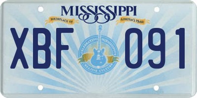 MS license plate XBF091