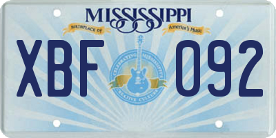 MS license plate XBF092