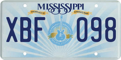 MS license plate XBF098