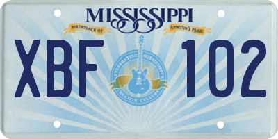 MS license plate XBF102