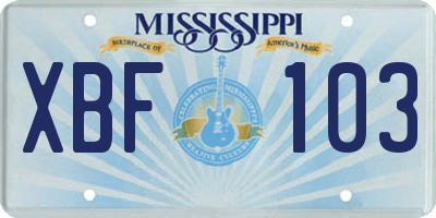 MS license plate XBF103