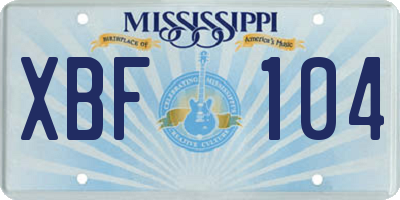 MS license plate XBF104
