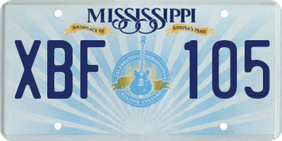 MS license plate XBF105