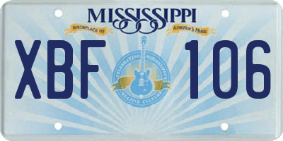 MS license plate XBF106