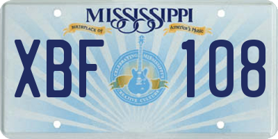 MS license plate XBF108