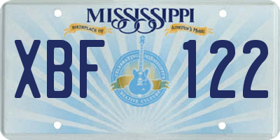 MS license plate XBF122
