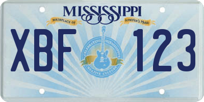 MS license plate XBF123
