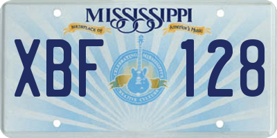 MS license plate XBF128