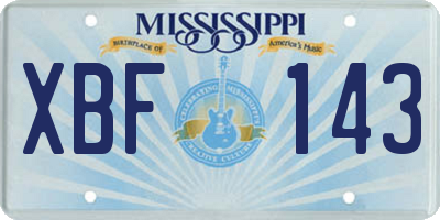 MS license plate XBF143