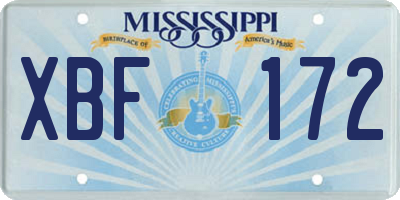 MS license plate XBF172