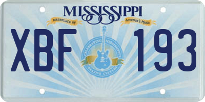 MS license plate XBF193