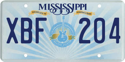 MS license plate XBF204