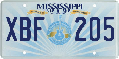 MS license plate XBF205
