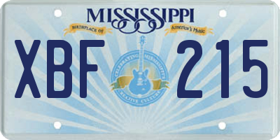 MS license plate XBF215